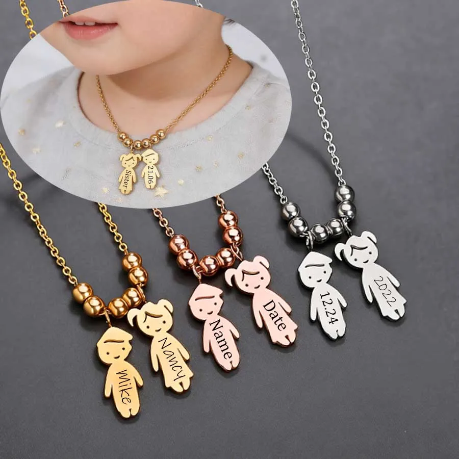 

Personalized Children Engraved Name Necklaces For Women Men Family Stainless Steel Pendants Choker Unique Memory Gifts Wholesale