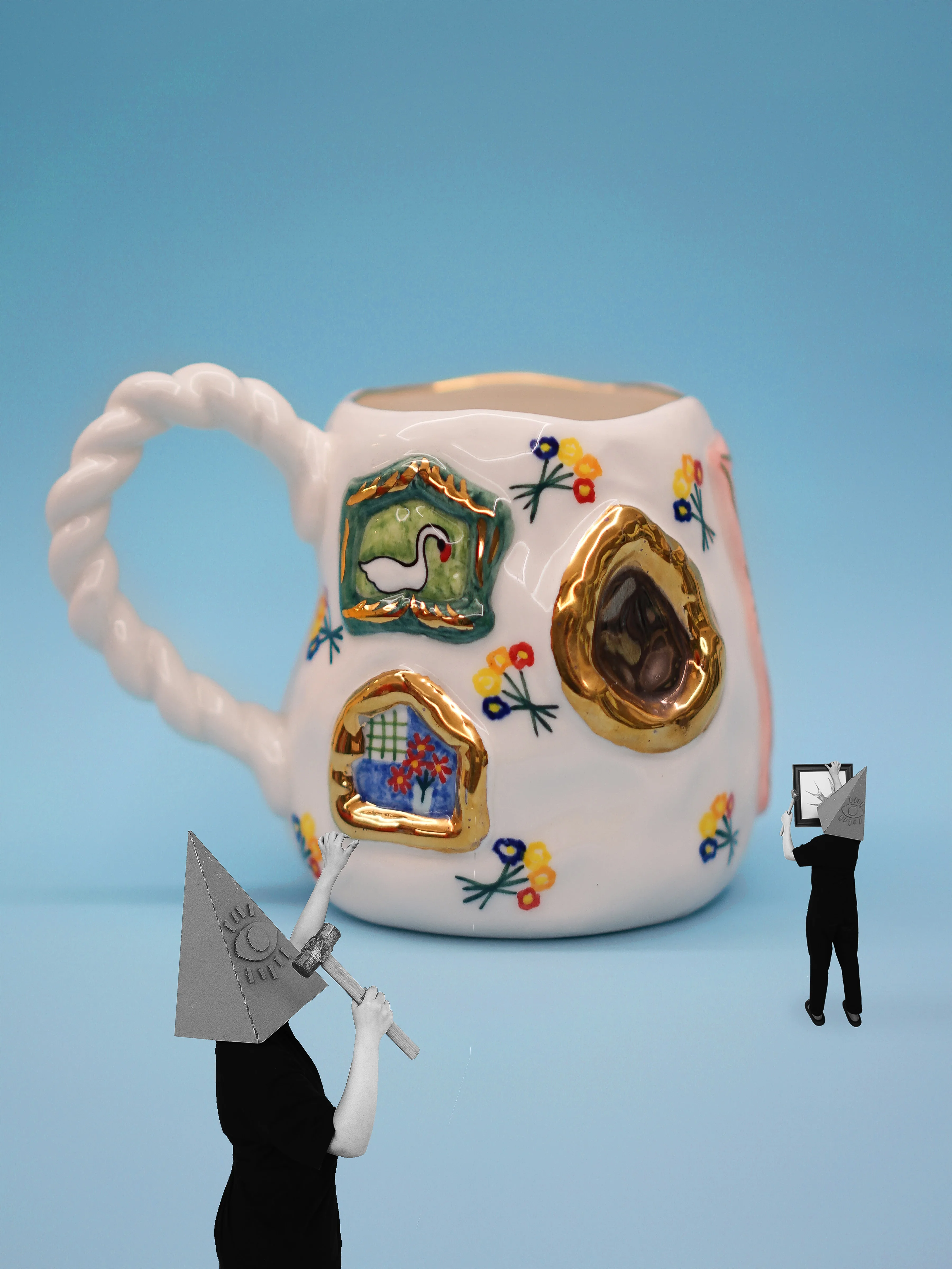 dramadeco/water cup with hanging painting, ceramic mug, design, coffee mug, water cup, creative personality gift