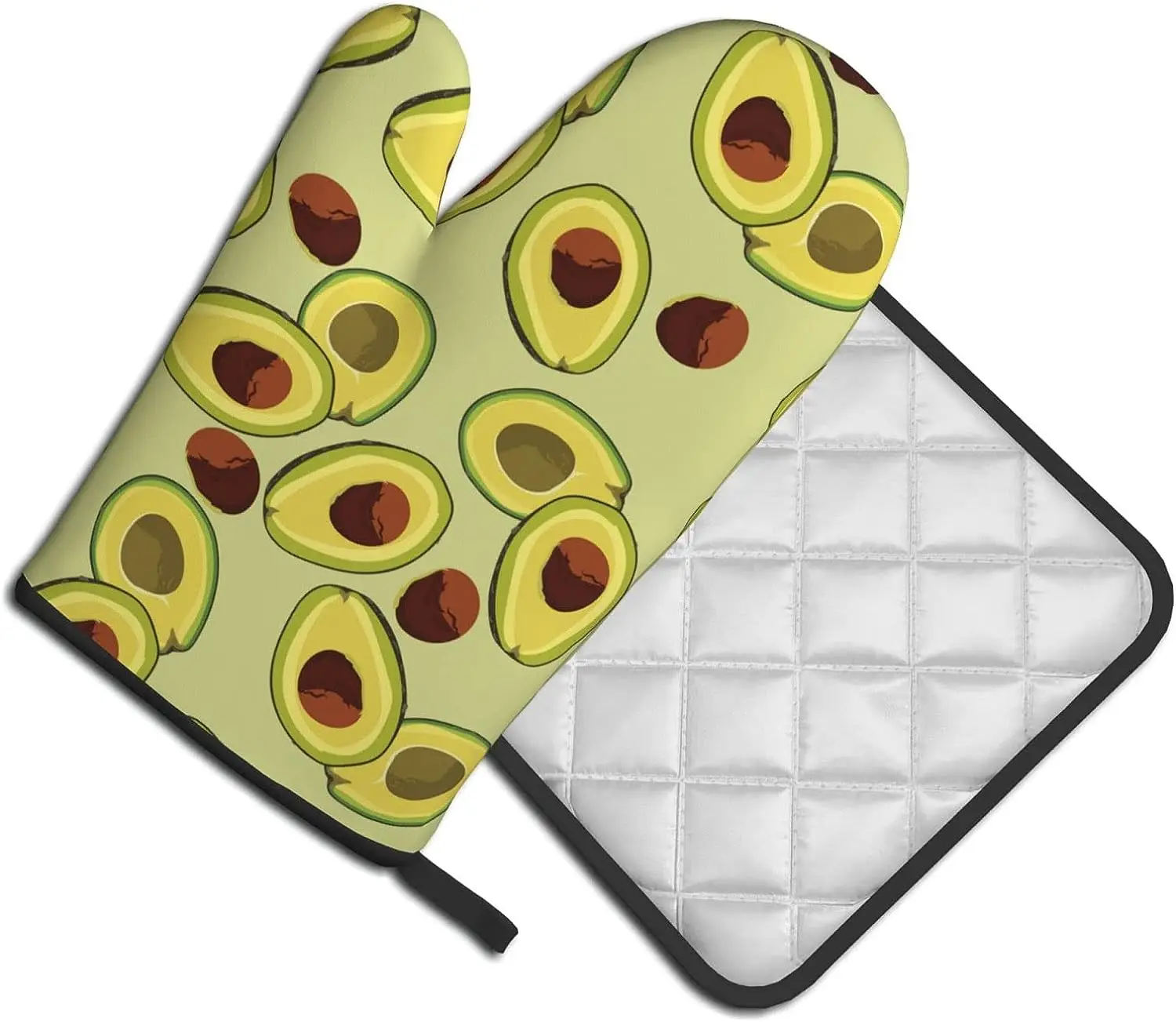 

Retro Avocado Oven Mitts and Pot Holders Sets High Heat Resistant Oven Mitts with Oven Gloves and Hot BBQ Non-Slip Cooking Mitts