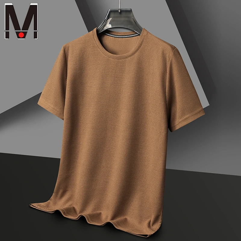 2024 Men's New Waffle Round Neck Short Sleeved T-shirt Summer Comfortable Top