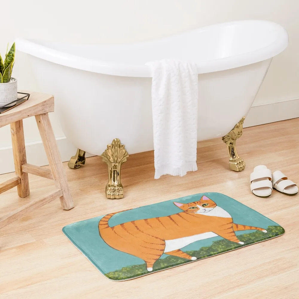 Chonky Ginger Cat in Clover Bath Mat Carpet Bathroom Carpet In The Bathroom Foot Bathroom Mat