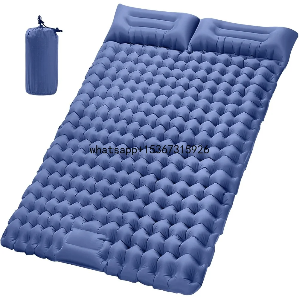 

Camping Sleeping Pad for 2 Person, 4" Ultra-Thick Ultralight Inflatable Sleeping Mat for Camping, with Pillow Built-in Foot Pump