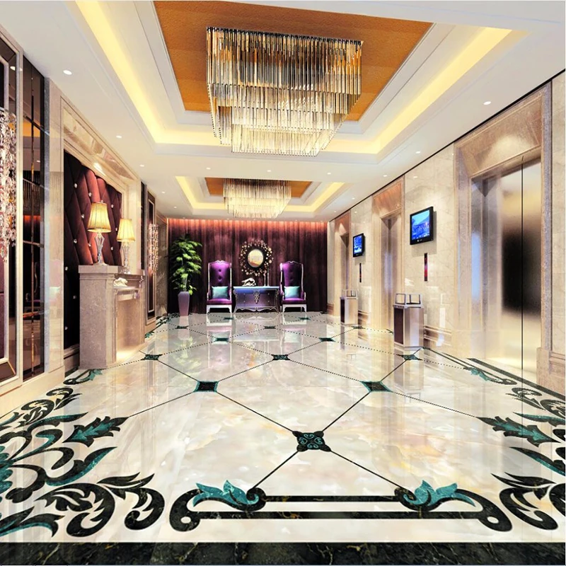 

Custom Photo Wallpaper European Style Marble Geometric Pattern Floor Sticker Living Room Hotel Luxury Decor 3D Floor Tiles Mural