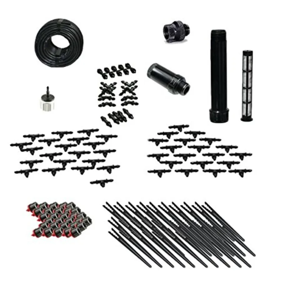 Kit de Riego por Goteo para Jardinería en Contenedores, Tamaño Deluxe, Polietileno Resistente a los Rayos UV, Color Negro, Fácil de Instalar, con Emisores Ajustables