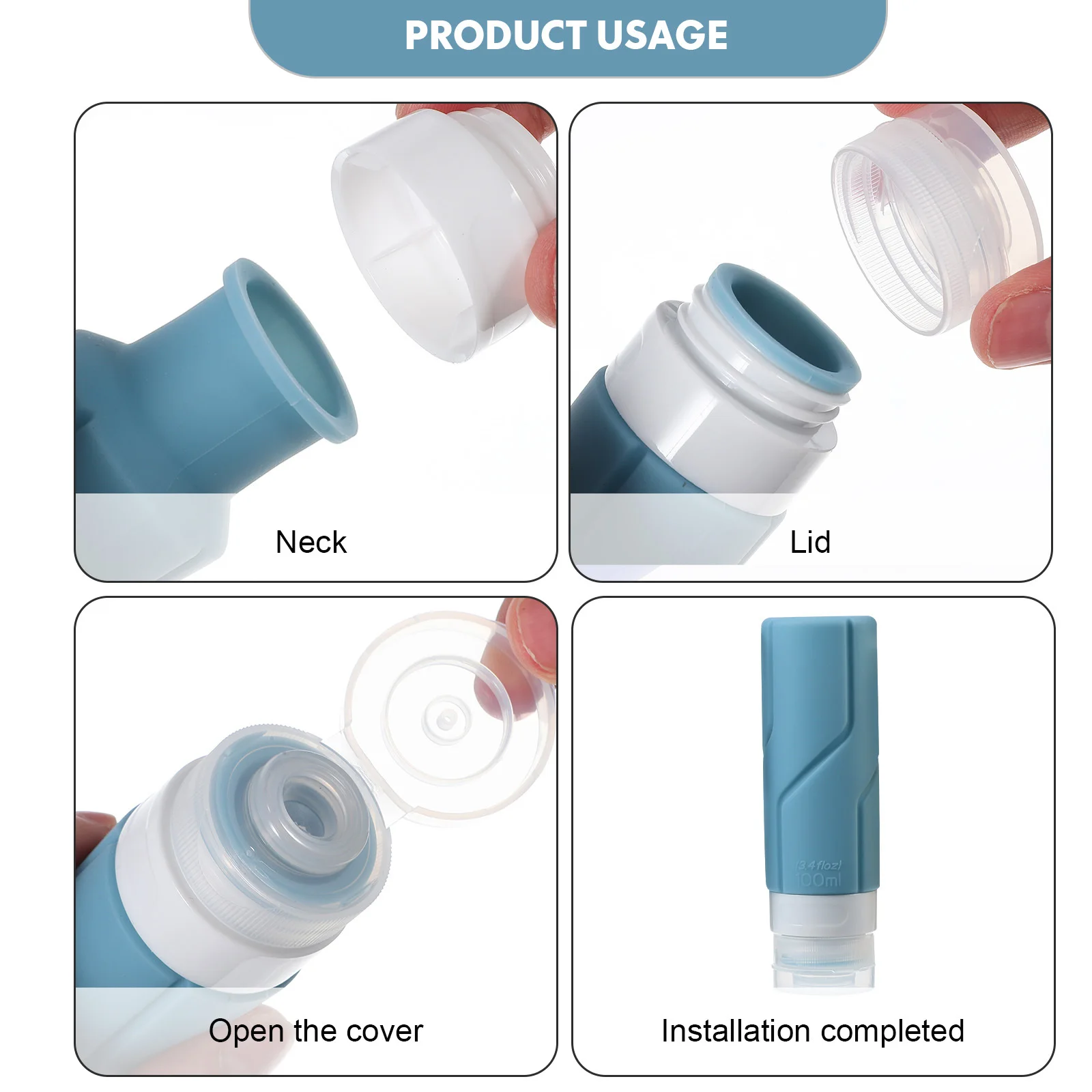 4 قطع من زجاجات السفر المصنوعة من السيليكون، أدوات الزينة القابلة لإعادة الملء، أكياس تخزين غسول الشامبو المحمولة، حجم السفر، أدوات الزينة