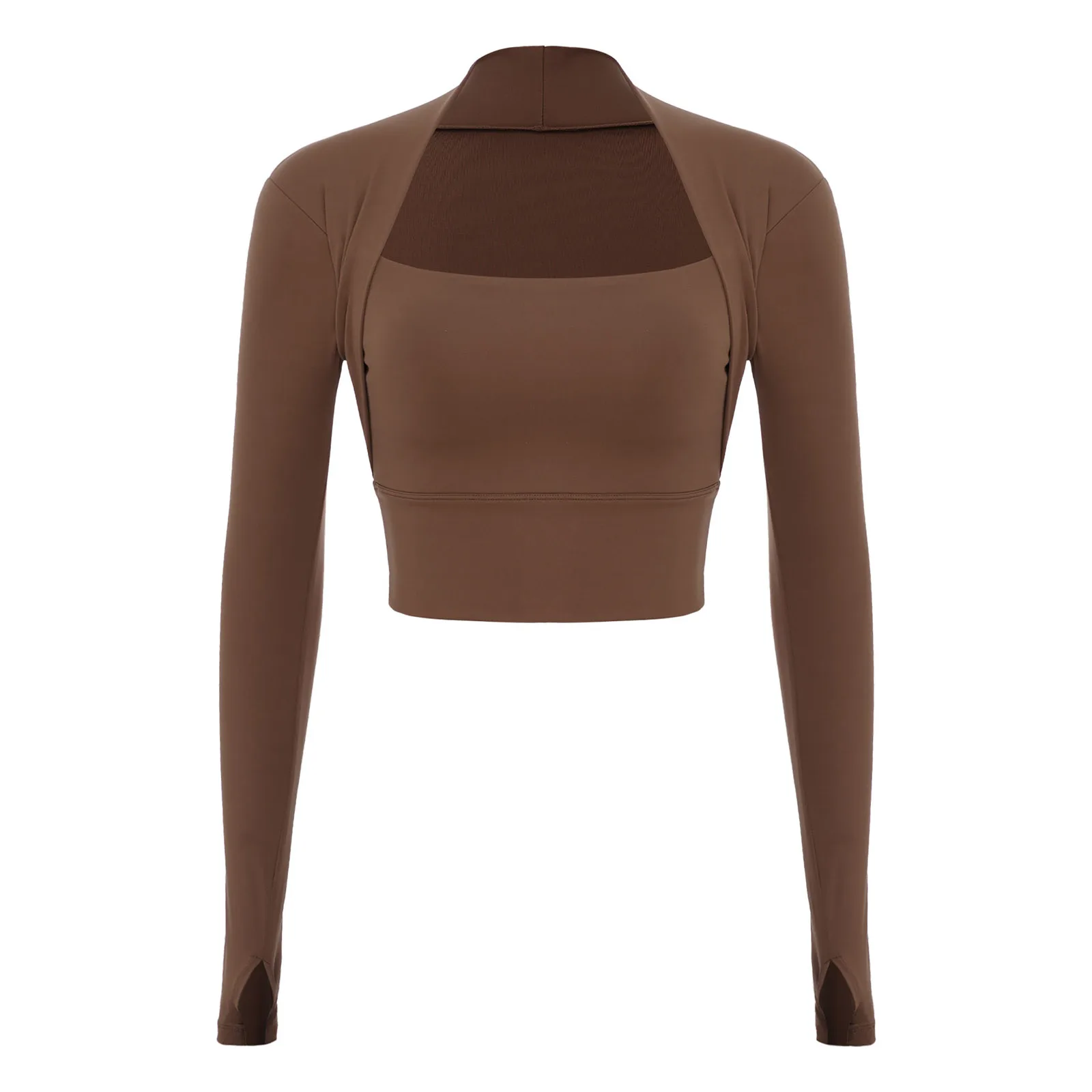 المرأة الرياضة الرطوبة فتل التجفيف السريع قميص رياضي كم طويل للإزالة منصات الصدر المحاصيل الأعلى لليوجا بيلاتيس تجريب القمم #3