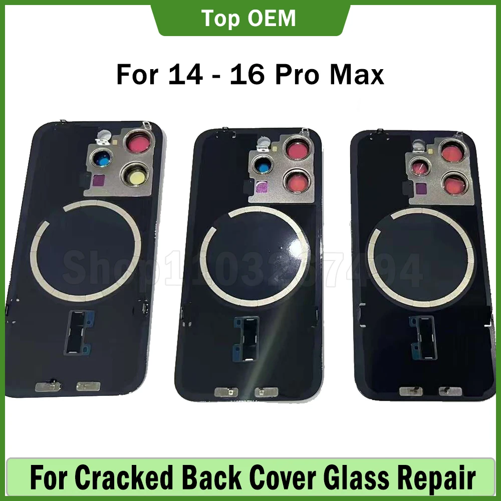 Top OEM Mixed 5pcs Unibody Back Glass With Pre-installed Magnetic Ring Metal Plate for 14 Plus 15 Pro Max Rear Cover Repair