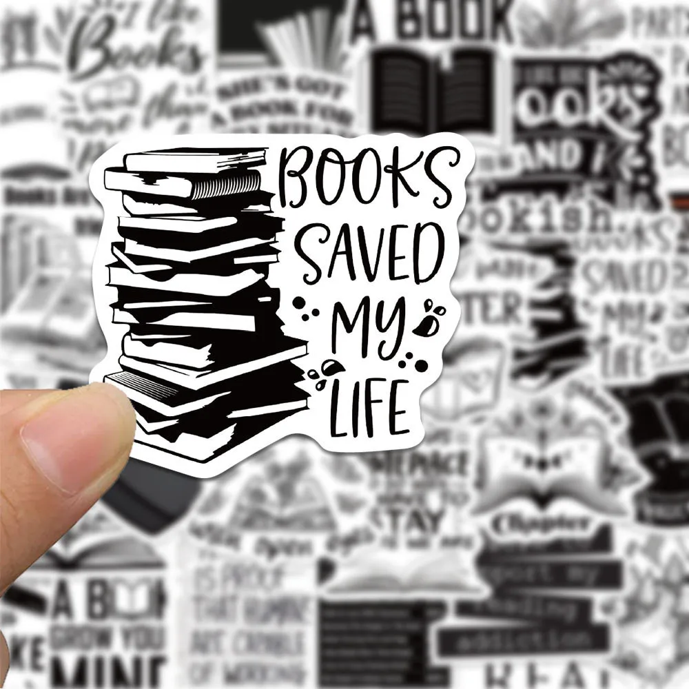 54PCS Black & White Book Stickers - INS Style Simple Painted Art with Text Graffiti for Decor RecordingYourLife Store
