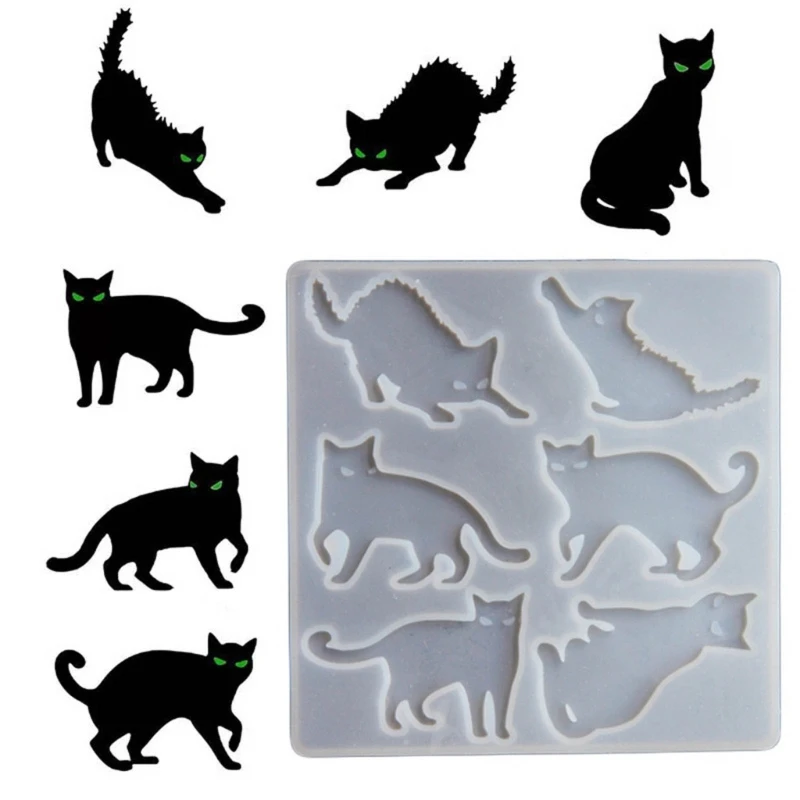 Halloween Cat Silicone Mold Unique Cat Pendants Epoxy Molds Keychain Earring Pendant Mold DIY Jewelry  Resin Molds R3MC