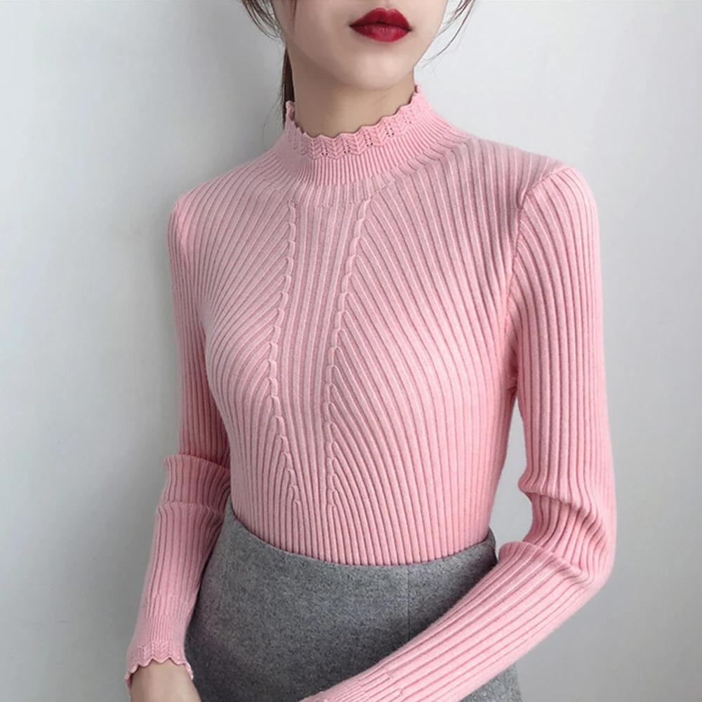 

Black White Yellow Pink Flower Turtleneck Sweater Women Chic Tops Girl Knitt Pullovers Long Sleeve Jumper Pull Femme Clothing