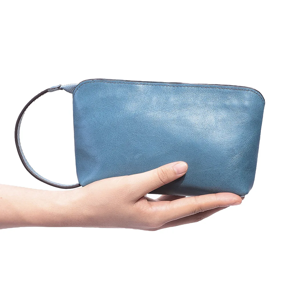 

Genuine Leather Women Clutch Bag Large Capacity Fashion Zipper Long Wallet Bag with Handle Travel Toiletry Cosmetic Makeup Bag