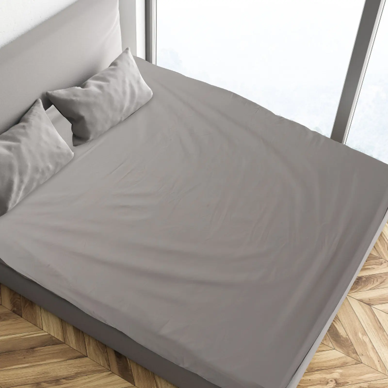 Gray Pure Cotton Fitted Sheet for Twin Full Size Mattress Breathable Soft Elastic Bed Sheet Home Hotel Mattress