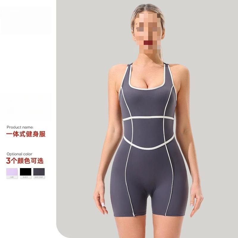 Summer one-piece yoga clothes with chest pads, women's tight back fitness clothes, new sports yoga shorts