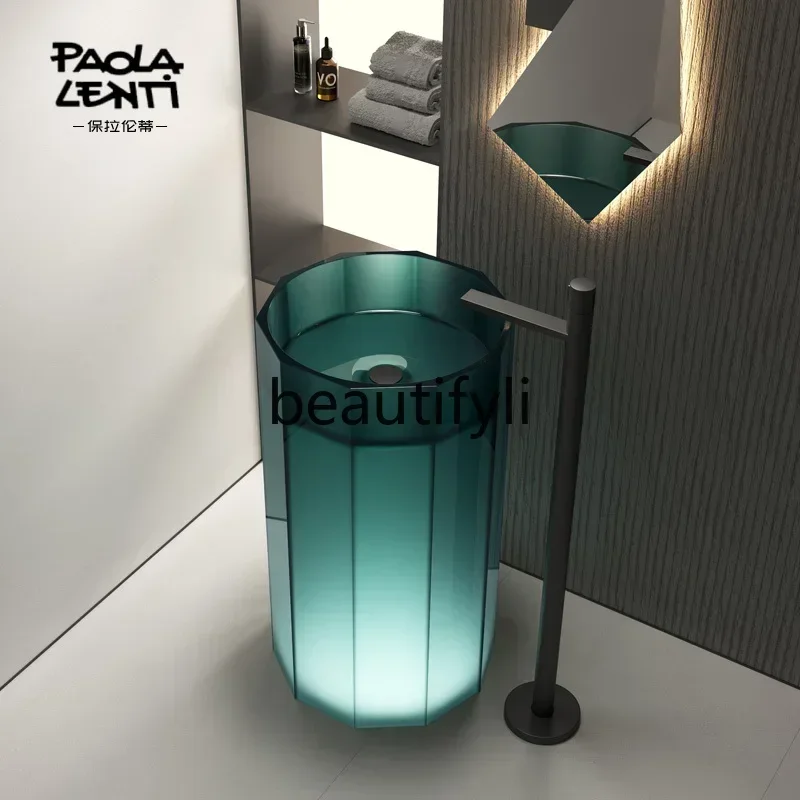 ss8350 ss 25Floor-to-ceiling wash basin Hotel bathroom Color transparent crystal basin Household column basin