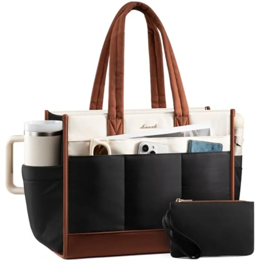 

Tote Bag for Women Puffer Laptop Handbag Work Purse 17 Inch for Teacher Nurse Large Quilted Travel Tote Shoulder Bag with Zippe