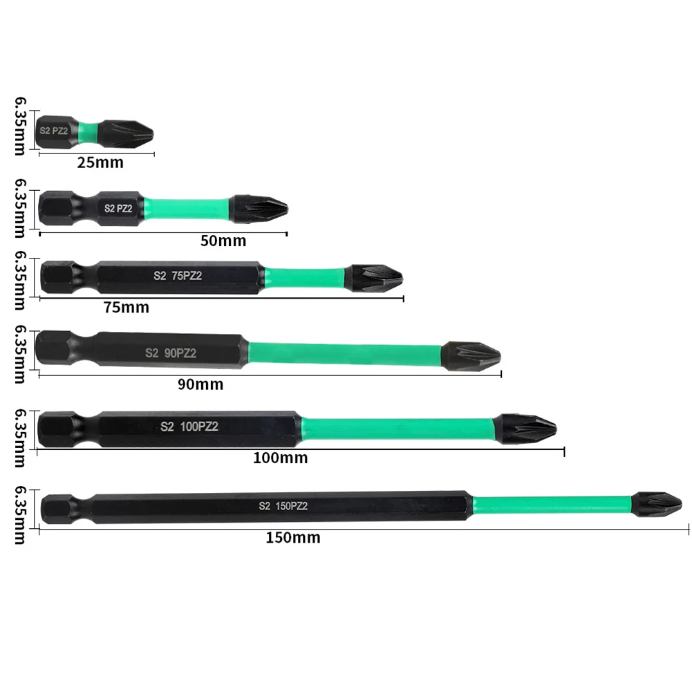 25-150mm PZ-2 Screwdriver Bit Magnetic Batch Head Driver Bits Alloy Steel Non-slipHex Shank Screwdriver Bit  Electric Hand Tools