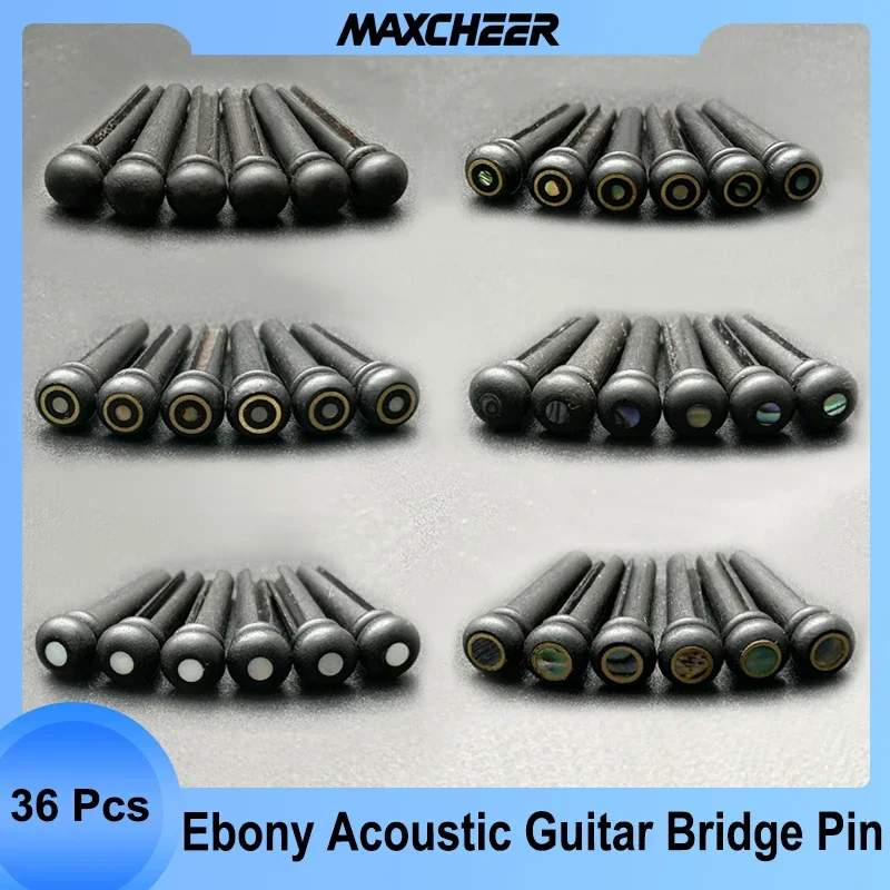 36Pcs Ebony Acoustic Guitar Slotted Bridge Pin Classical Style Guitar Parts Accessories Black