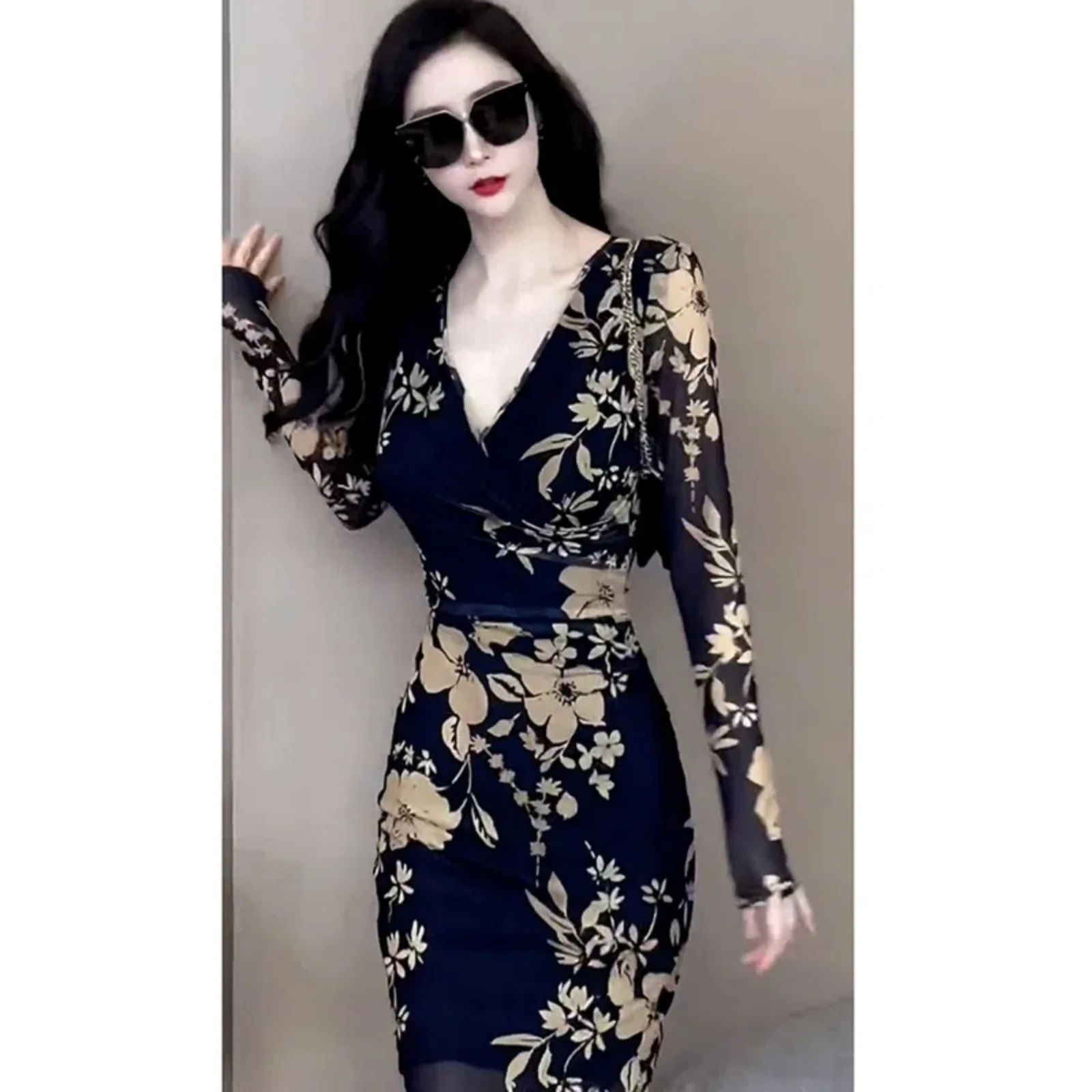 Kleider, langärmelig, Damenkleid, Abendparty, Winter, Wolle, gerippt, Patchwork, verdreht, tailliert, minimalistischer Stil, Falten, einfach