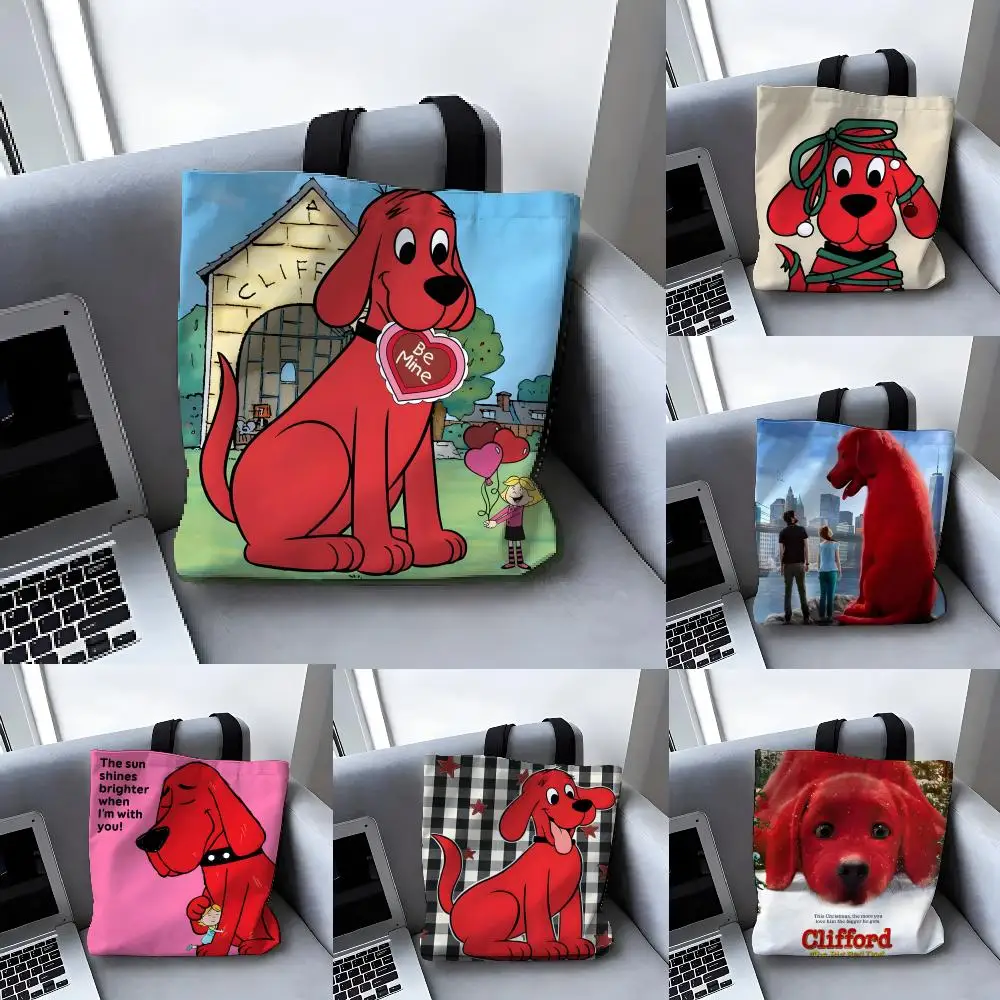Storage Bags Linen Shopper Reusable Tote Grocery Storage Bag Portable Large Capacity Comic Cartoon C-Clifford the Big Red Dog 2 - view 4