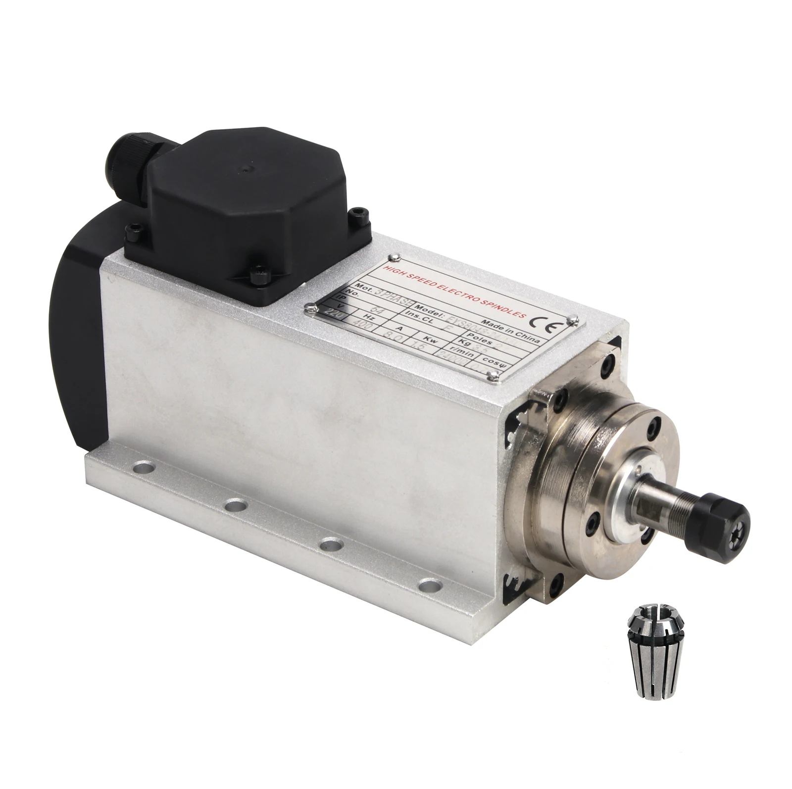 

1.5kw 110V/220V Air-cooled Square Spindle Motor 24000rpm ER11 Runout-off 0.01mm Ceramic Bearing Air Cooling Spindle For CNC