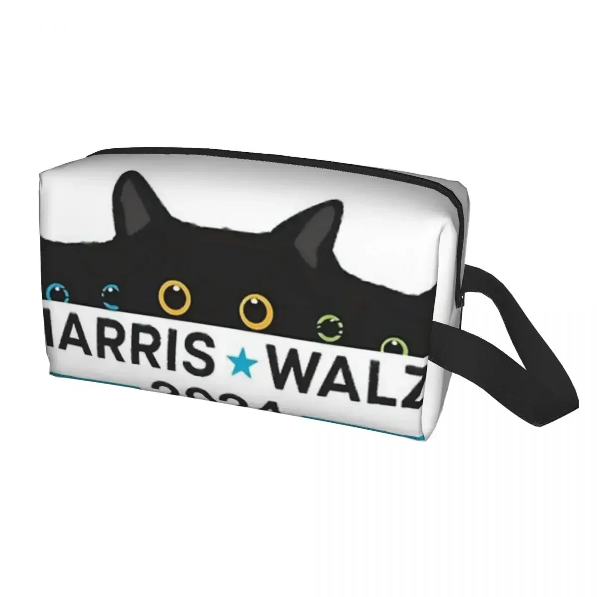 Harris Walz 2024 Election Cat Travel Cosmetic Bag Makeup Toiletry Organizer Ladies Beauty Storage Dopp Kit