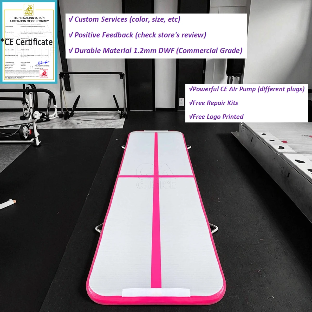 3m/4m/5m/6m/8m/10m/12m Inflatable Air Track Gymnastics Inflatable Tumble Airtrack Air Tumbling Floor Mat with Air Pump for Sale