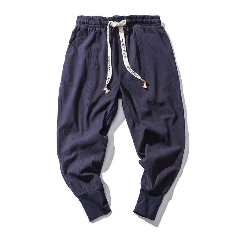 Pantaloni stile harem in cotone e lino da uomo tinta unita elastico in vita streetwear pantaloni nuovi pantaloni larghi con cavallo basso pantaloni casual da uomo