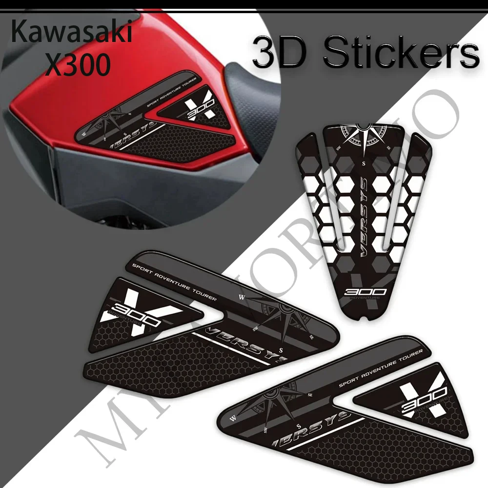 Motorcycle Stickers Decals Gas Fuel Oil Kit Knee Protector Tank Pad Grips For Kawasaki Versys X 300 X300 Versys-X