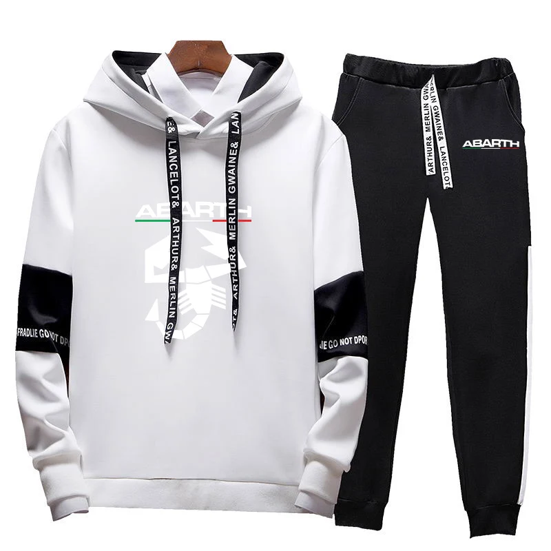 2023 baru pria Abarth musim semi musim gugur berdiri kerah Slim Fit mode Streetwear pakaian jaket dan Lace-up celana Set