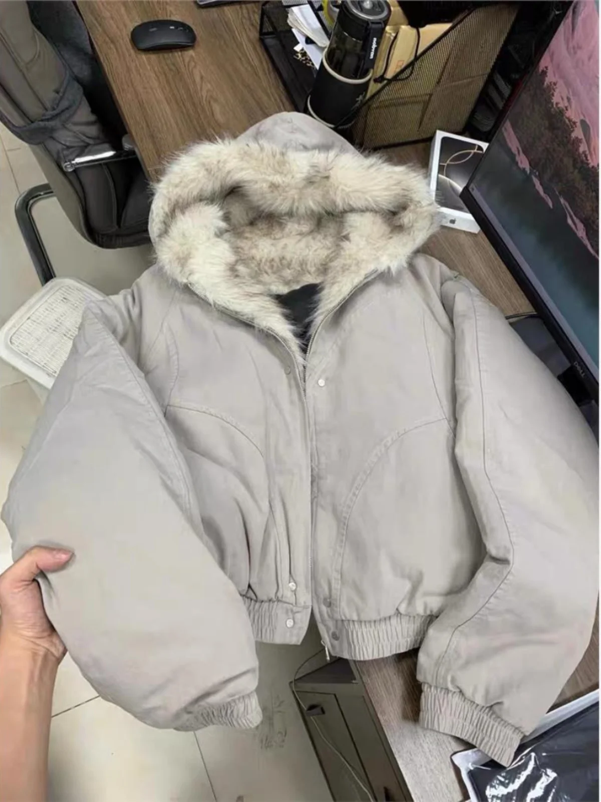 

Thiened Plu Hooded Cotton Jaet ex Youth Faion Warm Long Sve Stand Fit Winter Coat Cleanfit Design Trendy Coat