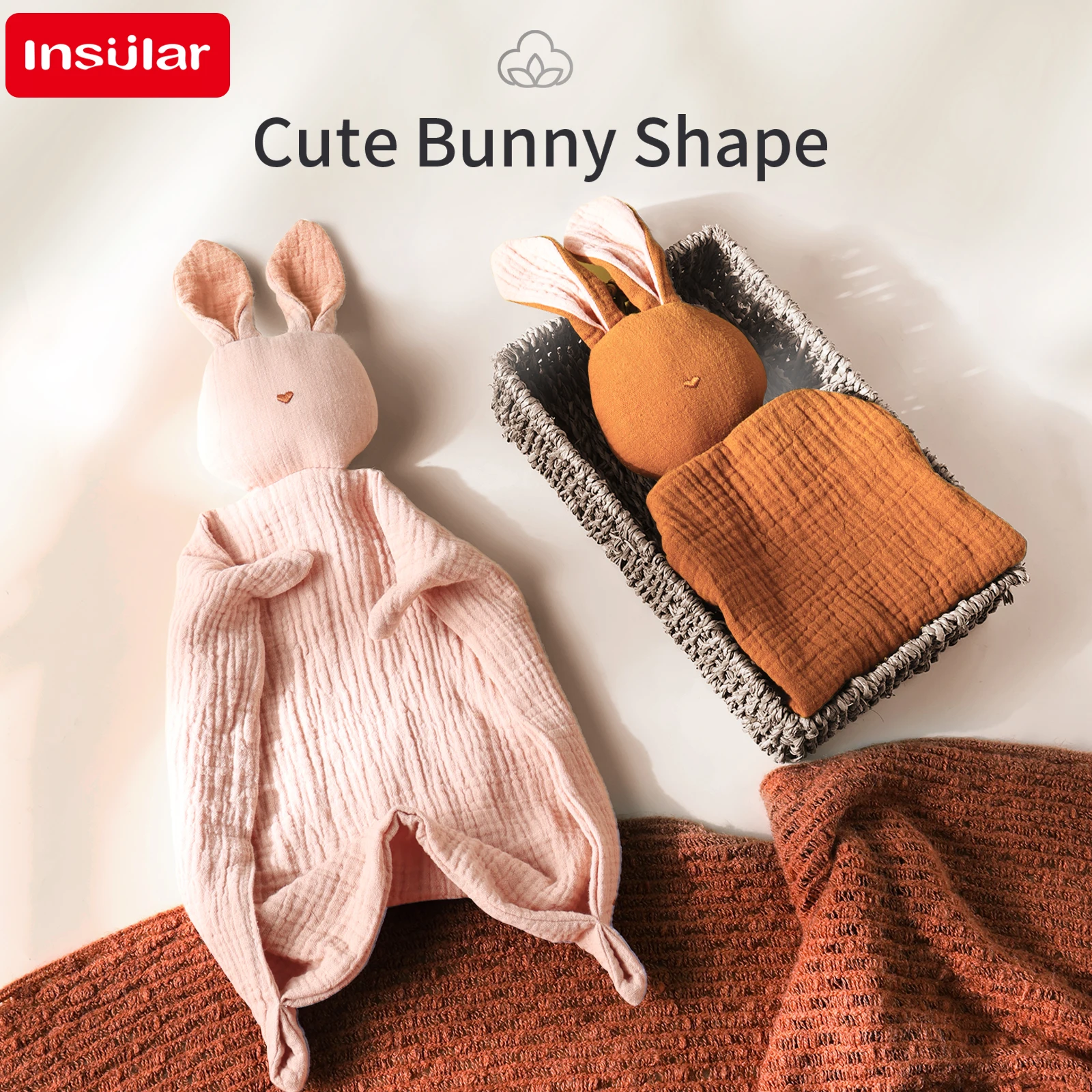 100% Cotton Gauze Baby Soothing Rabbit-Shaped Cartoon Towel Handkerchief Sleep Aid Doll Toy for Infants and Kids to Calm
