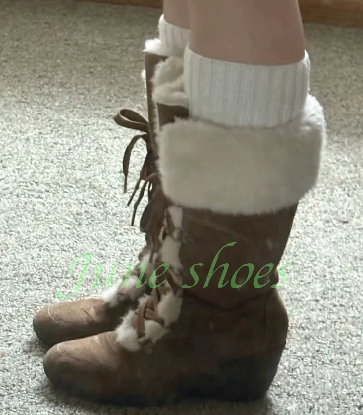 

Женские теплые замшевые сапоги до середины икры на танкетке, зимне-осеннее платье, зимние сапоги до середины икры, подиумная обувь, удобные ботинки в винтажном стиле, размер 46