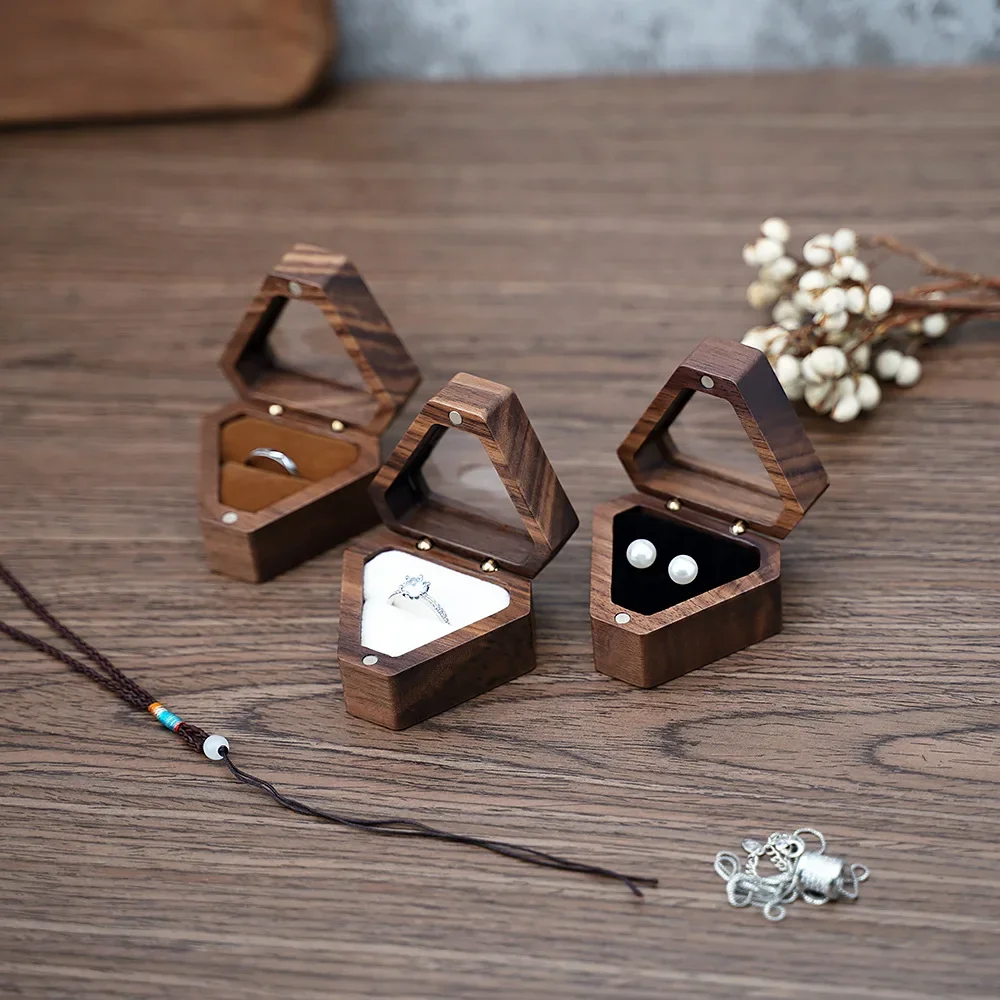 Wooden Ring Box Engagement Wedding Ceremony Heat Proposal Ring Box Jewelry Display Gift for Girl Walnut Wood Bracelet package