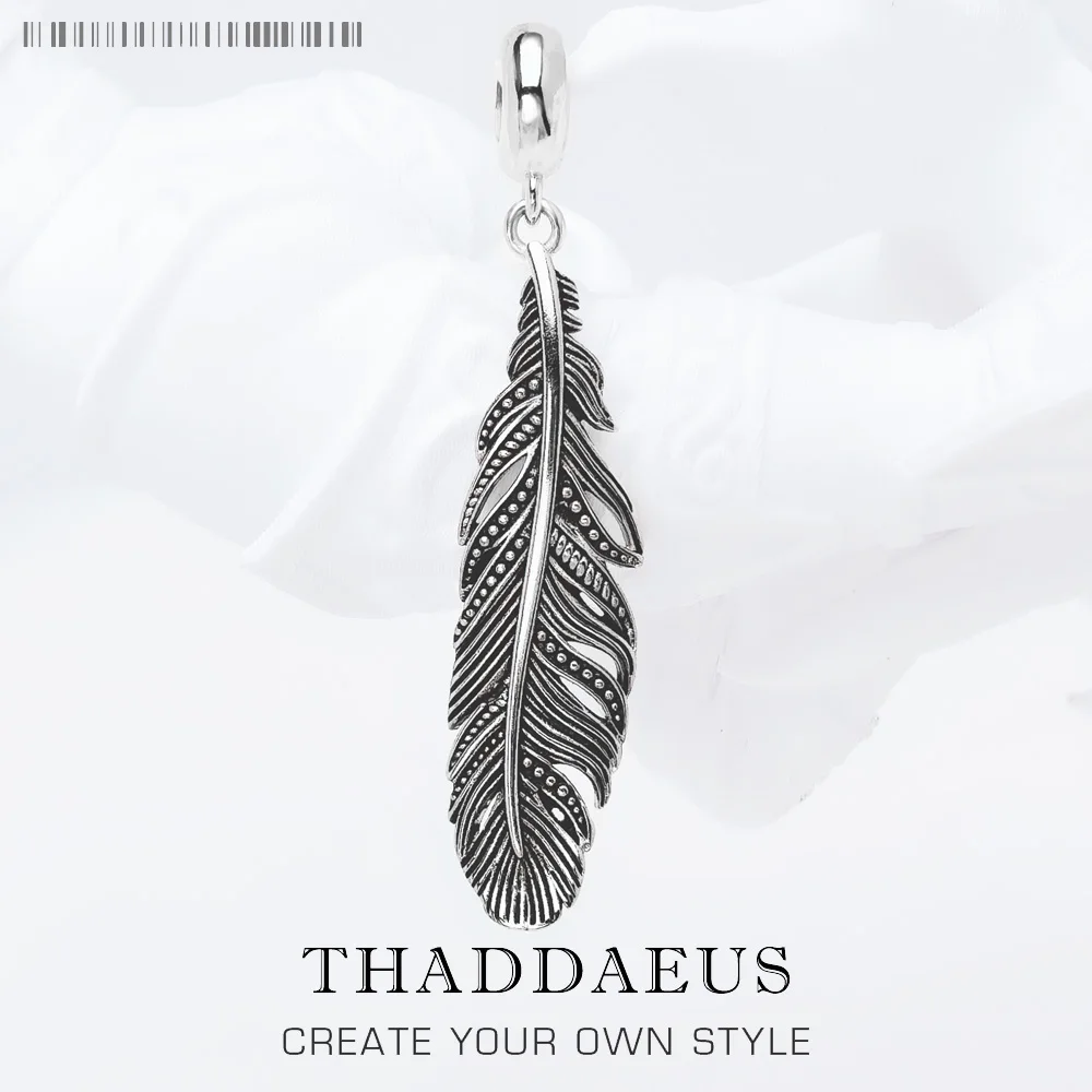 

Rebel Feather Charm For Women Men Vintage 925 Sterling Silver Autumn Jewelry
