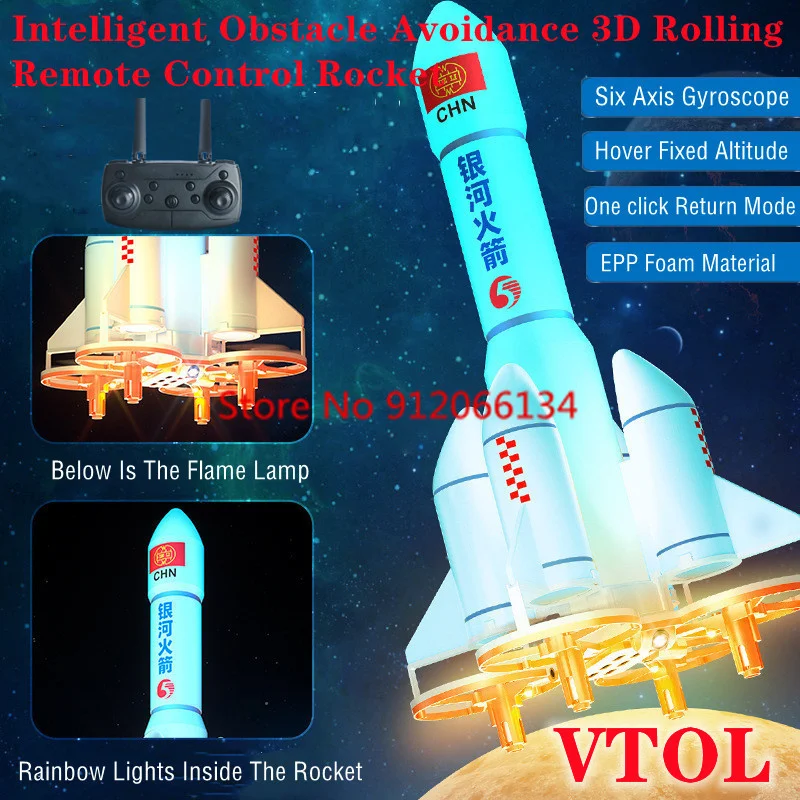 Obstacle Avoidance One Click Return Rocket Type RC Quadcopter 360 ° Roll VTOL Hovering Fixed Altitude Radio Control Drone Model