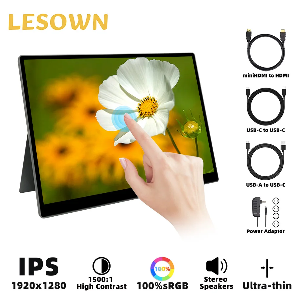 LESOWN Additional Touch Monitor 10.5in 1920×1280 IPS Side Screen Type C HDMI Auxiliary Second Monitor for Windows 7/8/10 mac OS