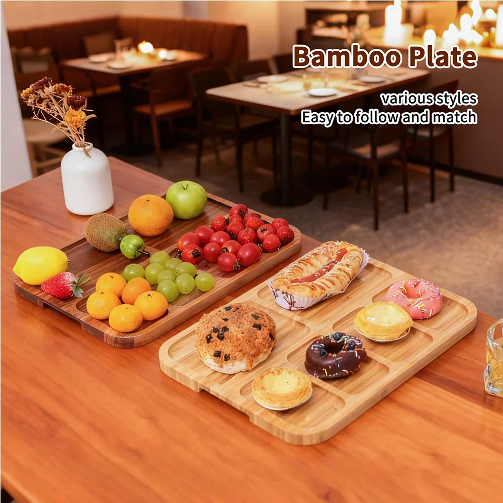 

Camping Bamboo-made With Acrylic Cover Pallet Delicatessen Pastry Plate Vegetable Fruit Candy Cheese Pallet