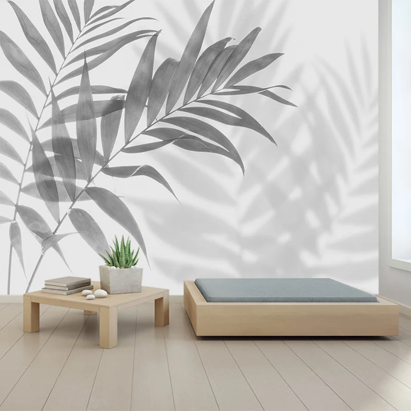21+ Natural Plant Grey Leaf Painting Wall Art Paper Home Decor Panel Peel n Stick Wallpaper for Living Room Renovation Bed Mural
