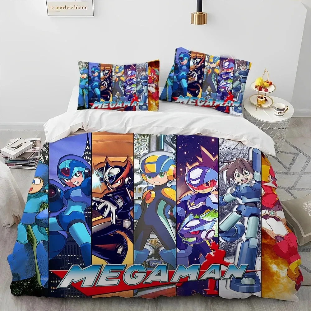 3D Rockman Megaman Game Cartoon Comforter Bedding Set,Duvet Cover Bed Set Quilt Cover Pillowcase,king Queen Size Bedding Set Kid