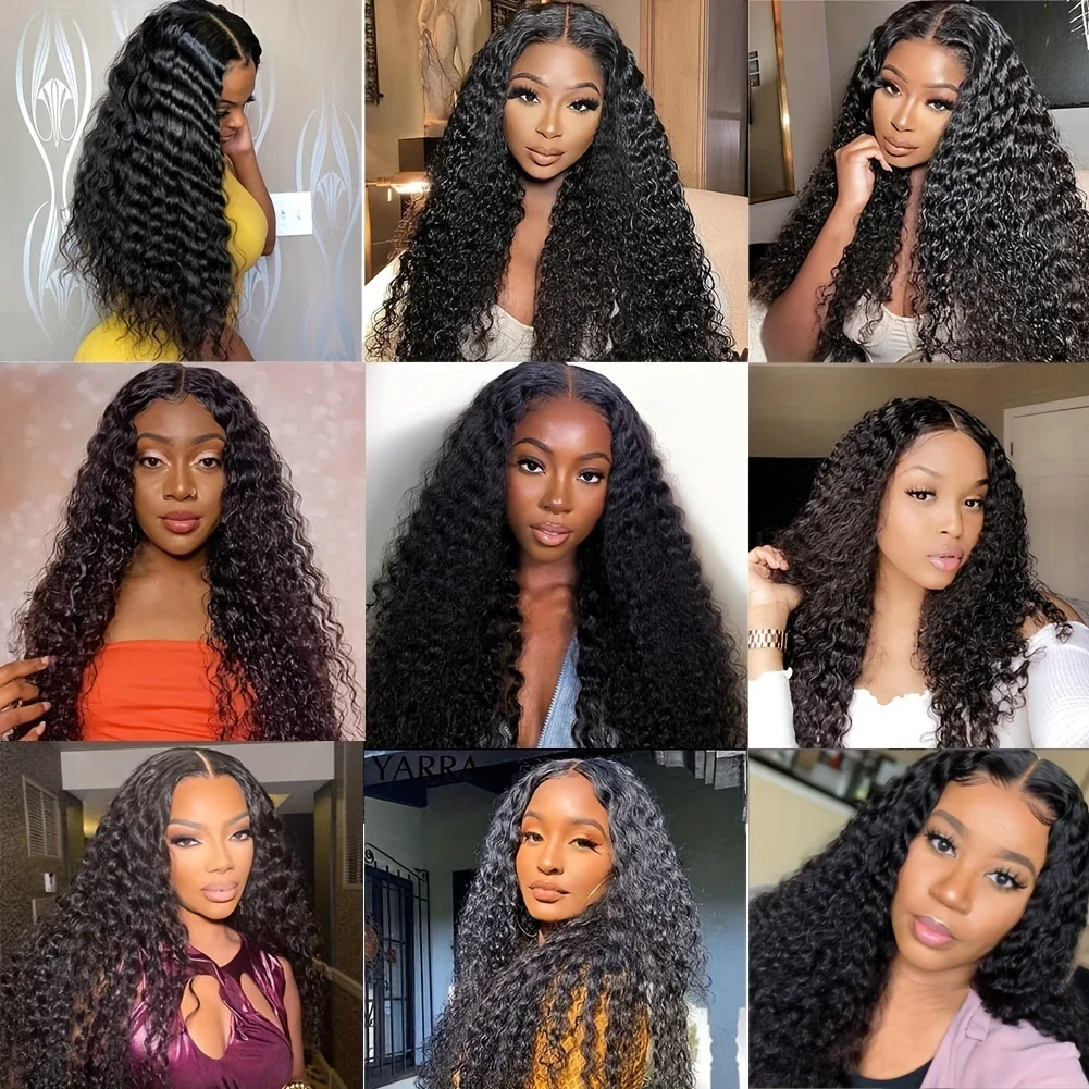 250密度HD 13x6透明ディープウォーターウェーブカーリーレースフロントウィッグ40インチ42インチ13x4レースフロント人毛ウィッグ女性用