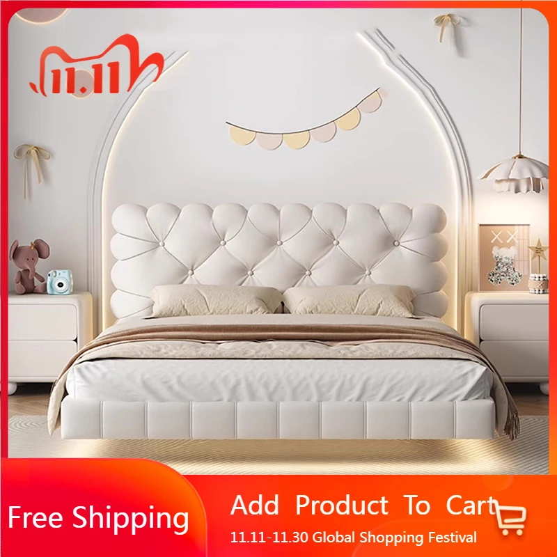 

Leather Sleeping Massage Bed Floating Design Human Dog Double King Size Bed Girls Queen European Cama Lounge Suite Furniture