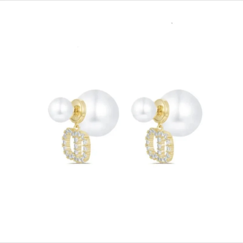 

Luxury Designer Jewelry Letter D Pearl Earrings for Women 14k Gold Plated Metal with S925 Needle Allergen Free