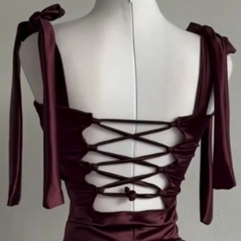 فستان صيفي أنيق بدون أكمام بدون ظهر بطيات صغيرة للنساء 2025 فساتين باليه أنيقة بأربطة على شكل حرف A فستان الأميرات للحفلات المسائية #6