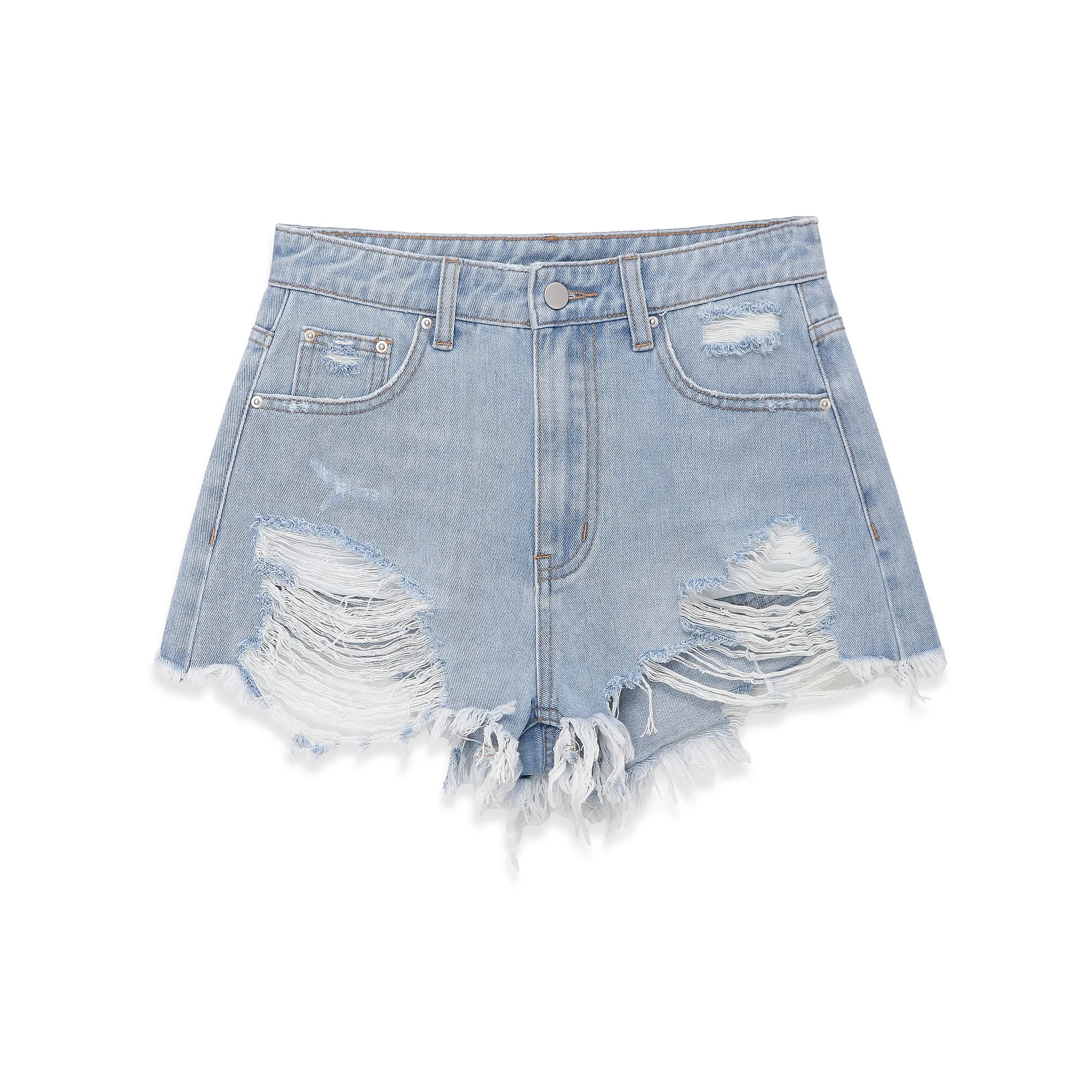 Shorts en jean décontractés pour femme, taille haute, à bords incurvés et déchirés, nouvelle collection été 2026, style européen et américain