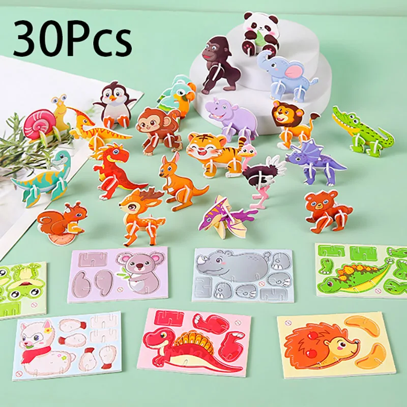 30Pcs Cute Animal Paper Jigsaw Puzzles DIY Educational Toy for Kids Birthday Party Favors Baby Shower Pinata Filler School Prize