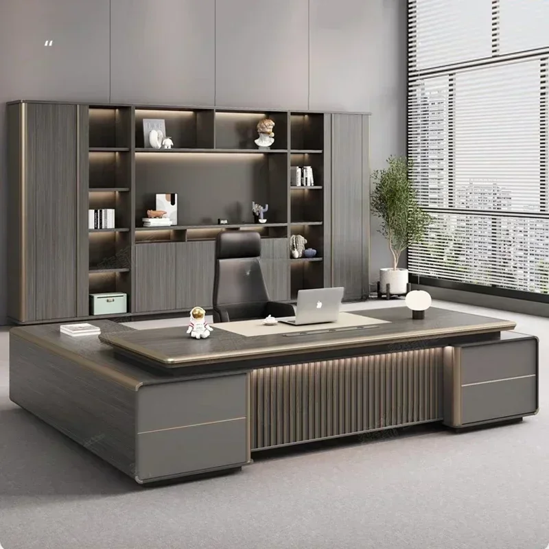 

Luxury Office Desk System Integrated USB-C Ports Cable Management Modern Design Monitor Setup Bureau De Direction Furniture