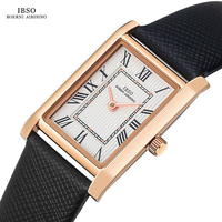 IBSO Ultra-Thin Slim Women Watches Japanese Seiko Movement Y120 Rectangle Dial Genuine Leather Strap 30m Waterproof Women's Gift