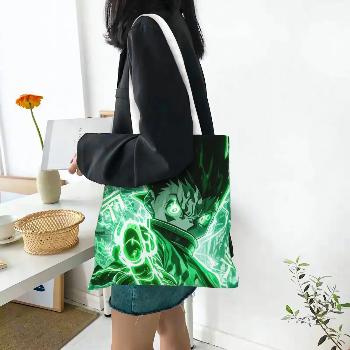 Anime HXH Hunter X Hunter Gon Freecss  Shopping Bags Canvas The Tote Bag Reusable for Ladies Shoulder Tote Travel Handbag