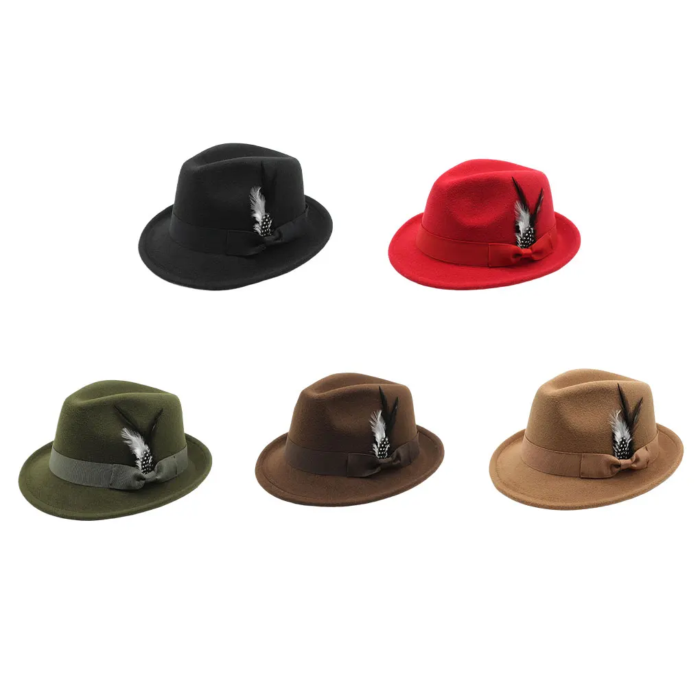 New British Style Wool Felt Fedora Hats for Men Roll Up Brim Homburg Gentleman Church Jazz Hat Party Dress Cap