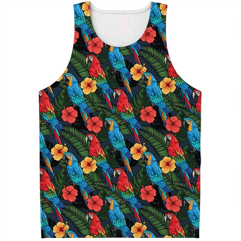 Parrot Toucan Tropical Tank Top Men Children Summer 3D Printed Hawaiian Plants Vest Street Quick Dry Sleeveless T-Shirt Tops